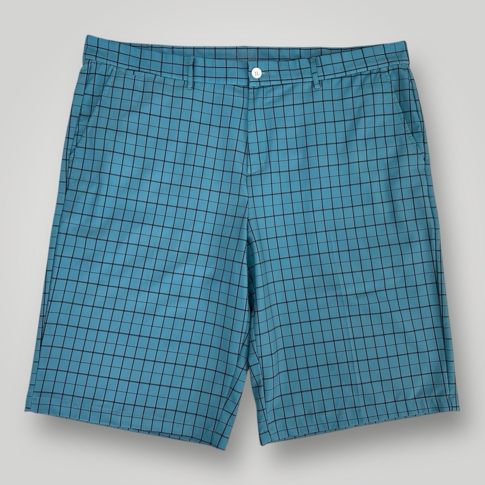 LESMART Golf Shorts Teal Blue Plaid Mens 44x14 Stretch Golf Series Standard Fit